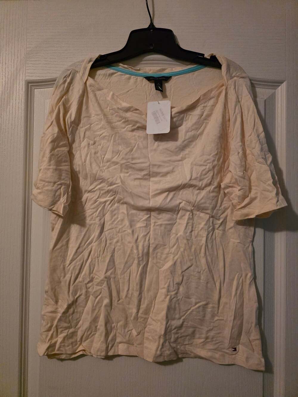 NWT Tommy Hilfiger Boat Neck Top Size XL Pale Yellow Short Sleeve